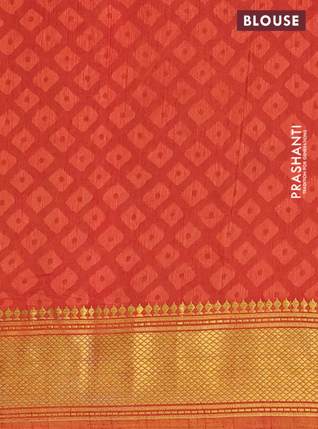 Semi tussar saree mustard yellow and red with allover ikat prints and zari woven border