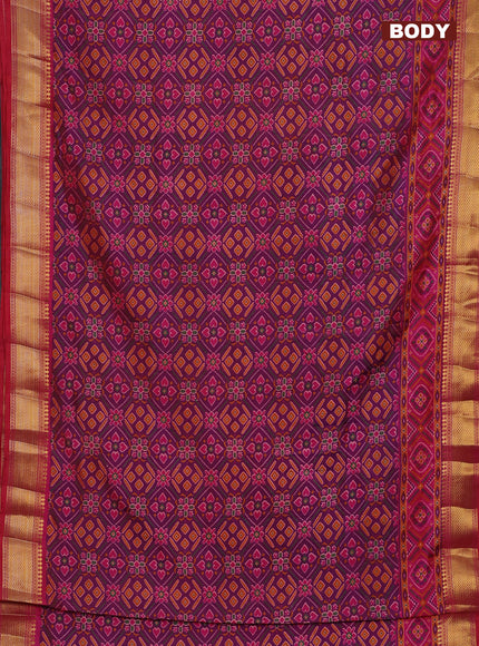 Semi tussar saree purple and pink with allover ikat prints and zari woven border