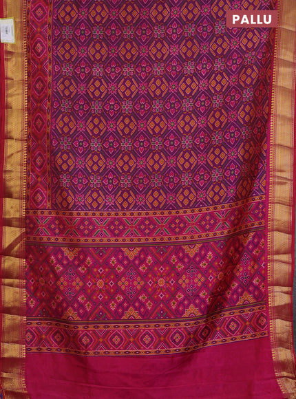 Semi tussar saree purple and pink with allover ikat prints and zari woven border
