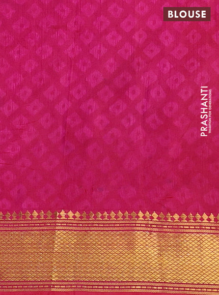 Semi tussar saree purple and pink with allover ikat prints and zari woven border