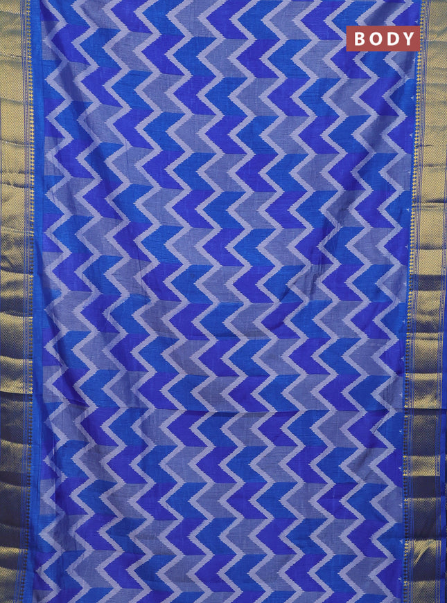 Semi tussar saree blue with allover ikat prints and zari woven border