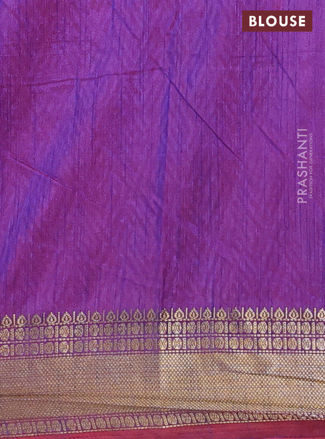 Semi tussar saree pink and violet with allover ikat prints and zari woven border