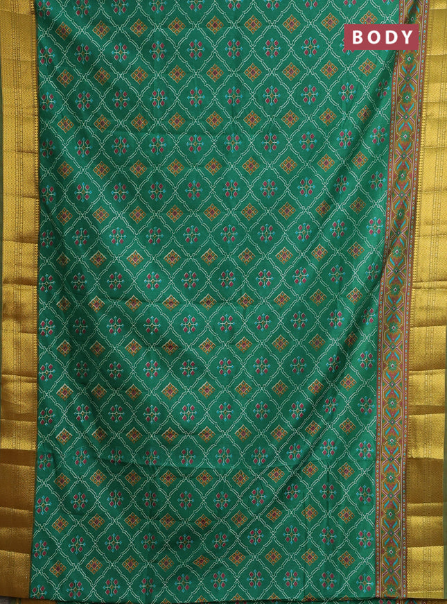 Semi tussar saree green with allover ikat prints and zari woven border