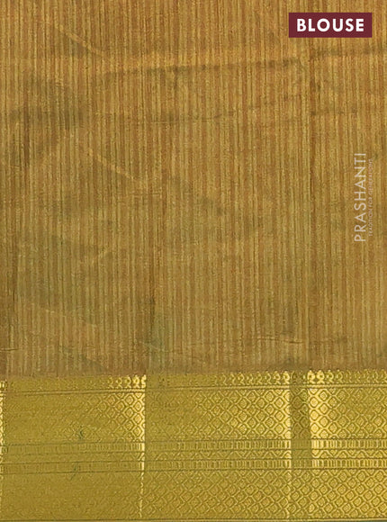 Semi tussar saree green with allover ikat prints and zari woven border