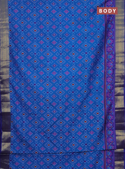 Semi tussar saree cs blue and blue with allover ikat prints and zari woven border