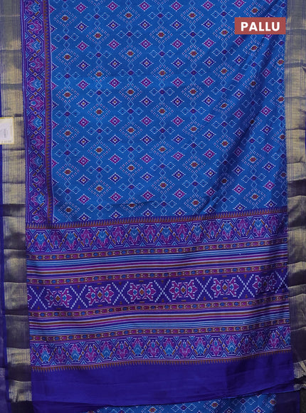 Semi tussar saree cs blue and blue with allover ikat prints and zari woven border