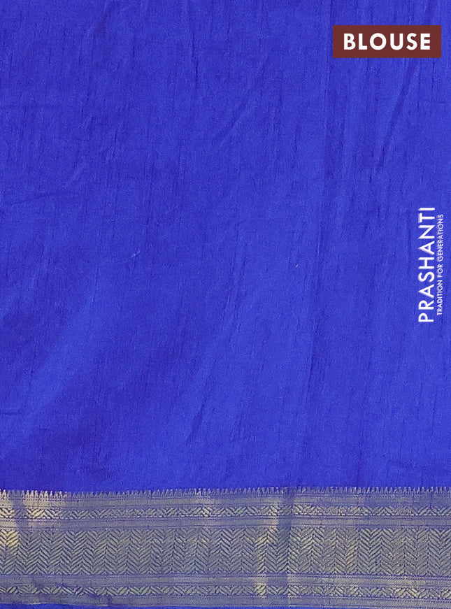 Semi tussar saree cs blue and blue with allover ikat prints and zari woven border