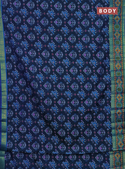 Semi tussar saree dual shade of bluish green and blue with allover ikat prints and zari woven border