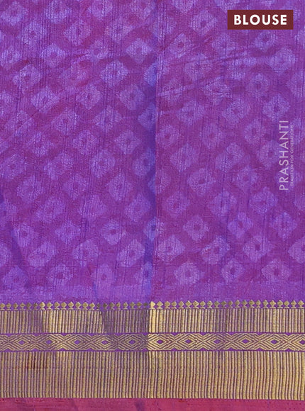 Semi tussar saree pink and blue with allover ikat prints and zari woven border