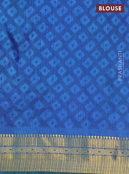 Semi tussar saree cs blue and blue with allover ikat prints and zari woven border