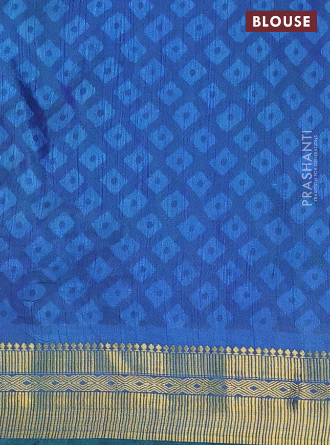 Semi tussar saree cs blue and blue with allover ikat prints and zari woven border