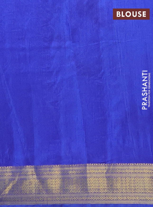 Semi tussar saree cs blue and blue with allover ikat prints and zari woven border