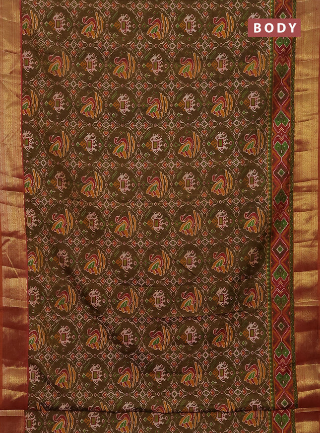 Semi tussar saree dual shade of green and blue with allover ikat prints and zari woven border