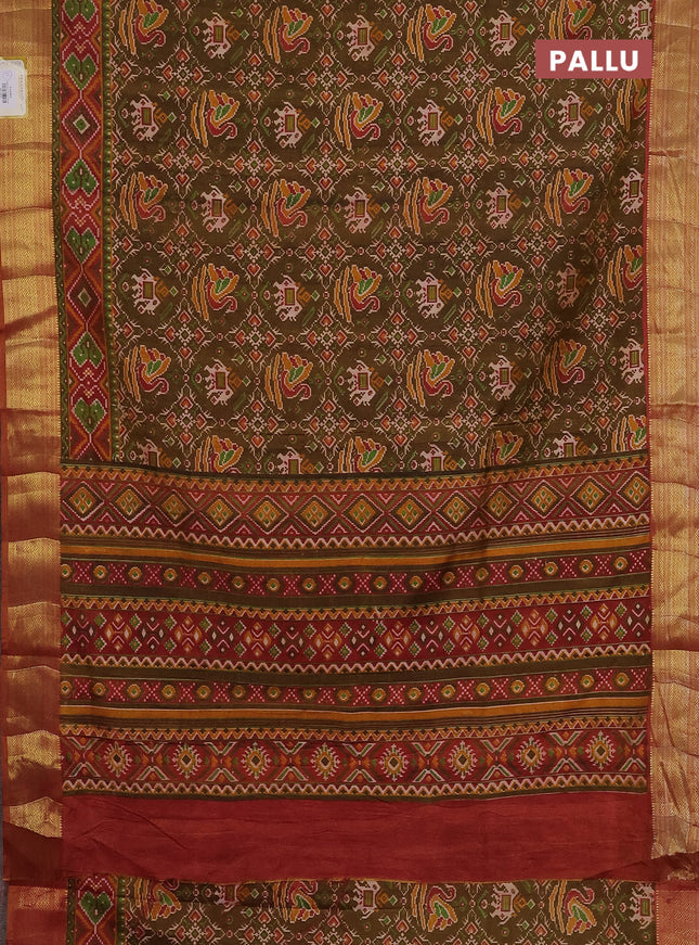 Semi tussar saree dual shade of green and blue with allover ikat prints and zari woven border