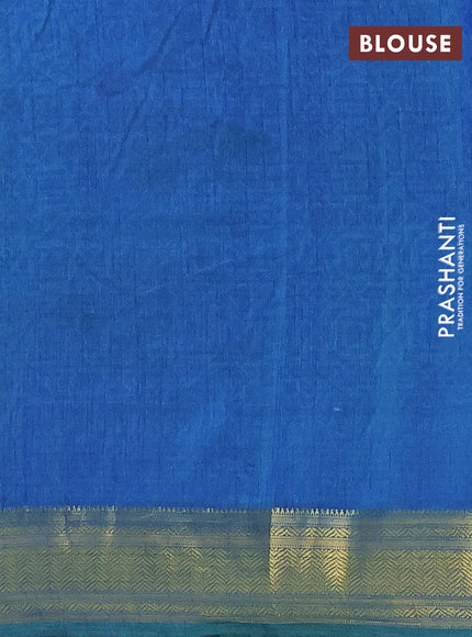 Semi tussar saree teal green and blue with allover ikat prints and zari woven border