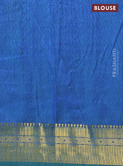 Semi tussar saree green and blue with allover ikat prints and zari woven border