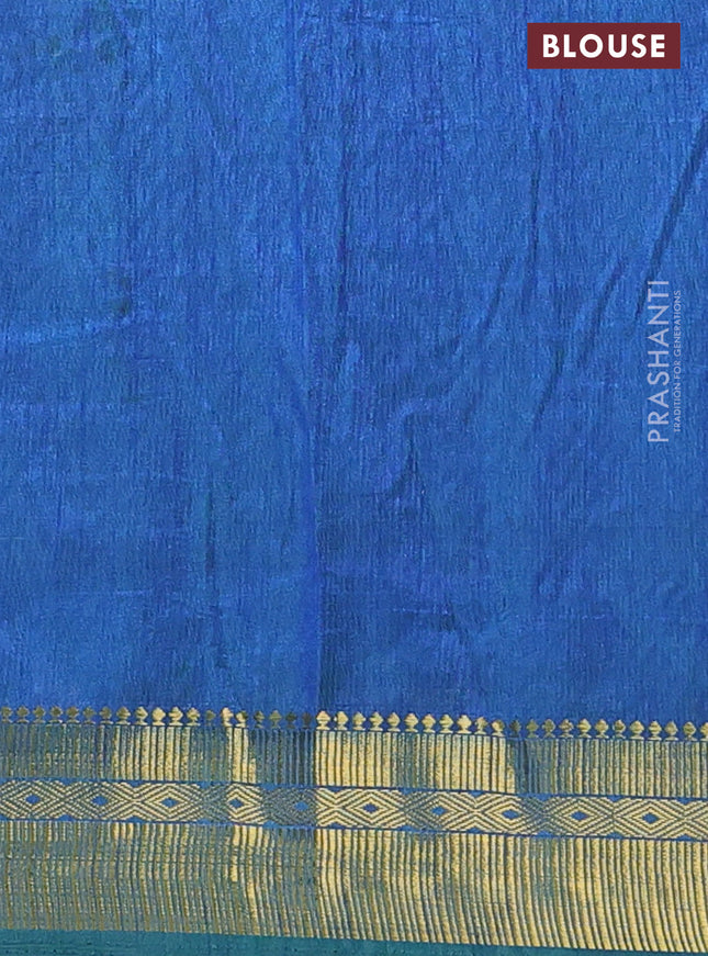 Semi tussar saree green and blue with allover ikat prints and zari woven border