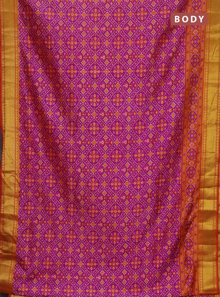 Semi tussar saree purple and red with allover ikat prints and zari woven border