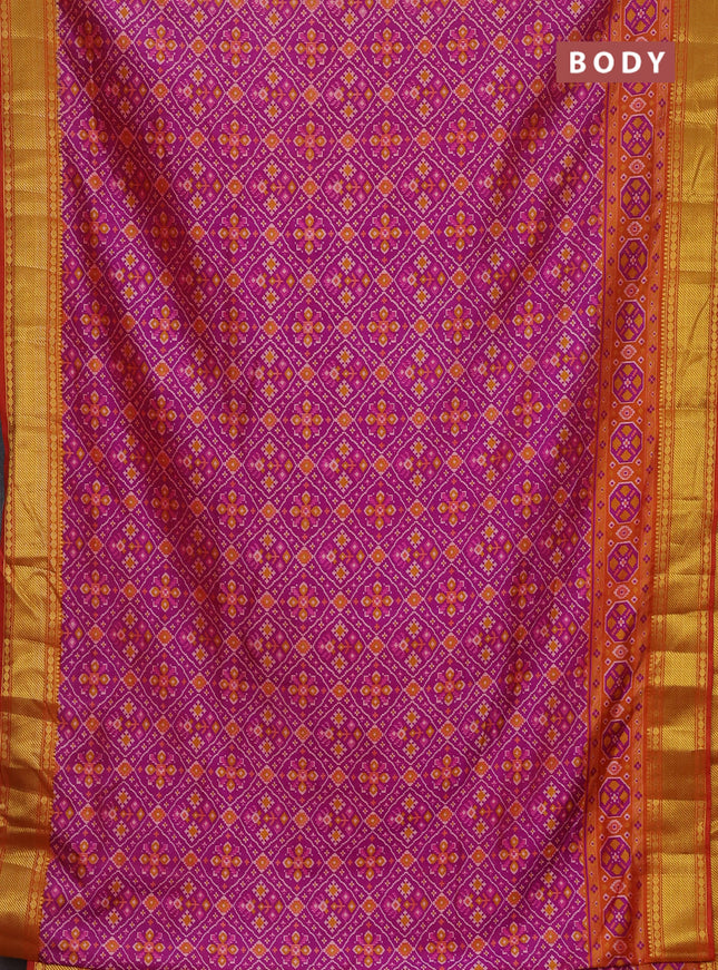 Semi tussar saree purple and red with allover ikat prints and zari woven border