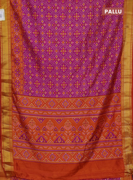 Semi tussar saree purple and red with allover ikat prints and zari woven border
