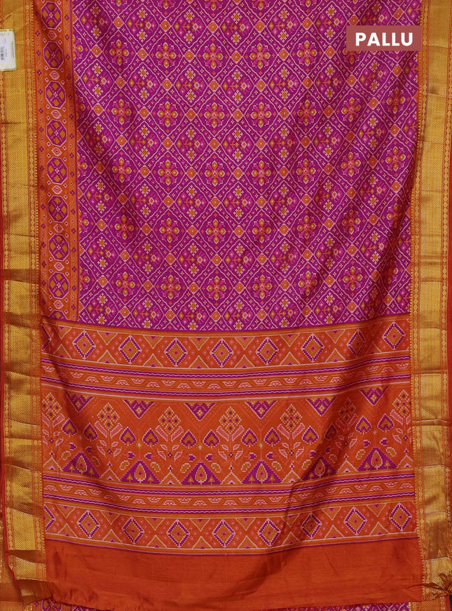 Semi tussar saree purple and red with allover ikat prints and zari woven border