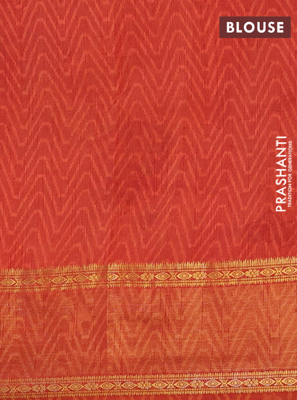 Semi tussar saree brown and red shade with allover ikat prints and zari woven border