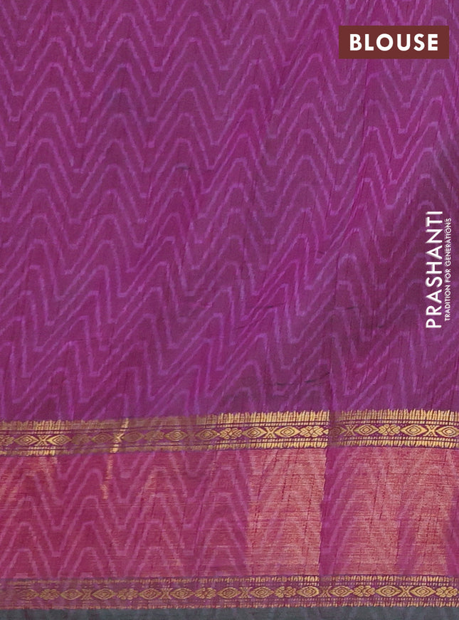 Semi tussar saree cs blue and purple with allover ikat prints and zari woven border