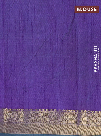 Semi tussar saree cs blue and violet with allover ikat prints and zari woven border