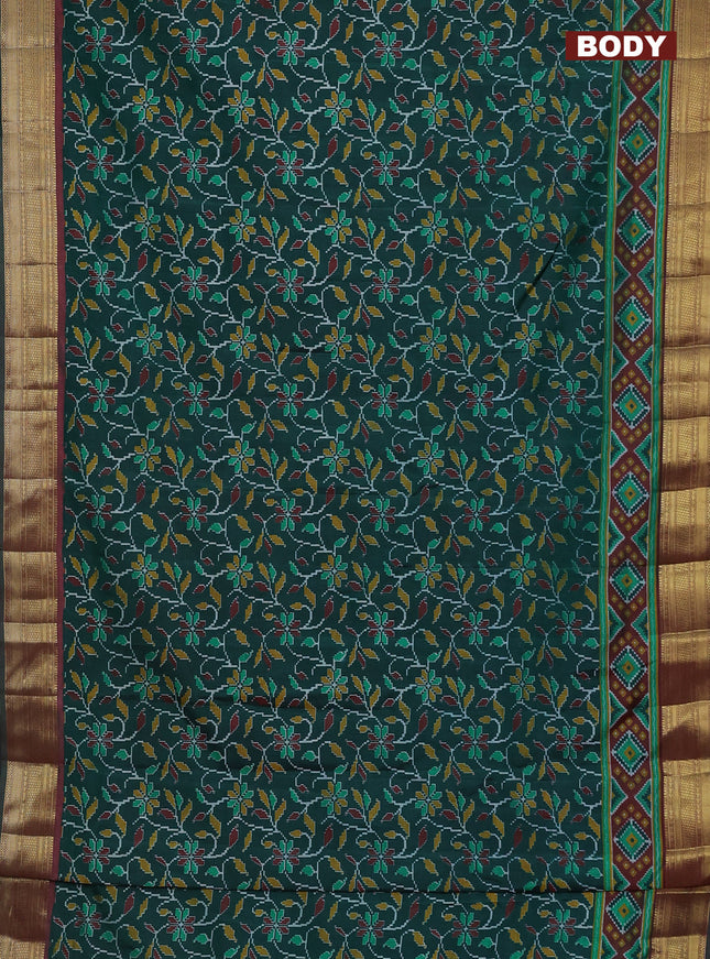 Semi tussar saree green and deep maroon with allover ikat prints and zari woven border