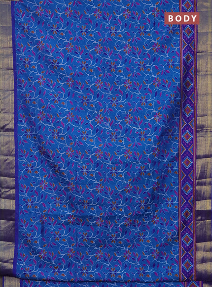 Semi tussar saree cs blue and blue with allover ikat prints and zari woven border