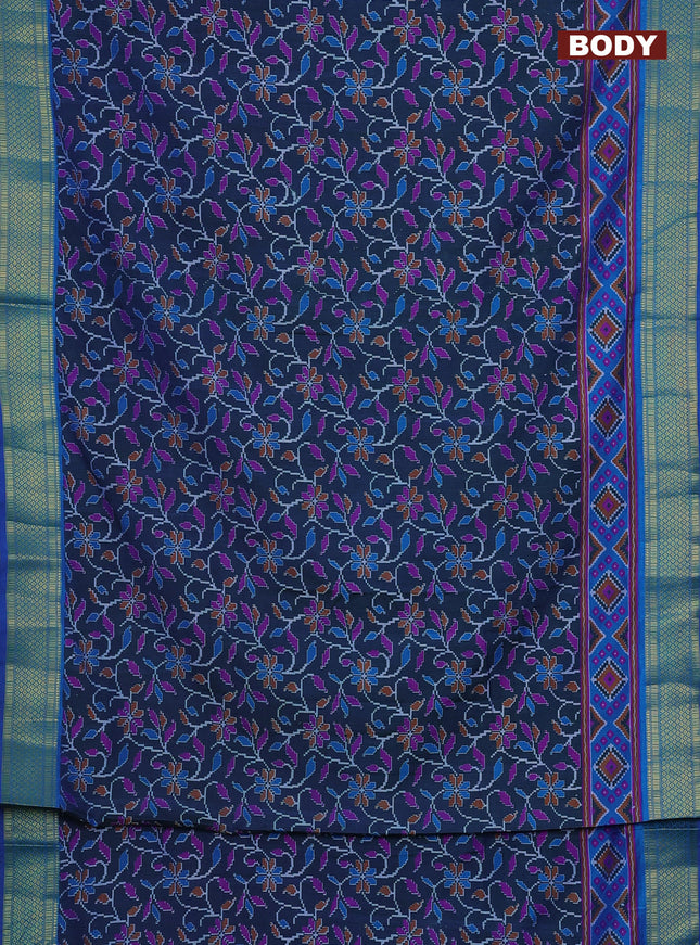 Semi tussar saree dual shade of bluish green and cs blue with allover ikat prints and zari woven border