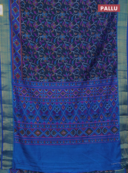 Semi tussar saree dual shade of bluish green and cs blue with allover ikat prints and zari woven border