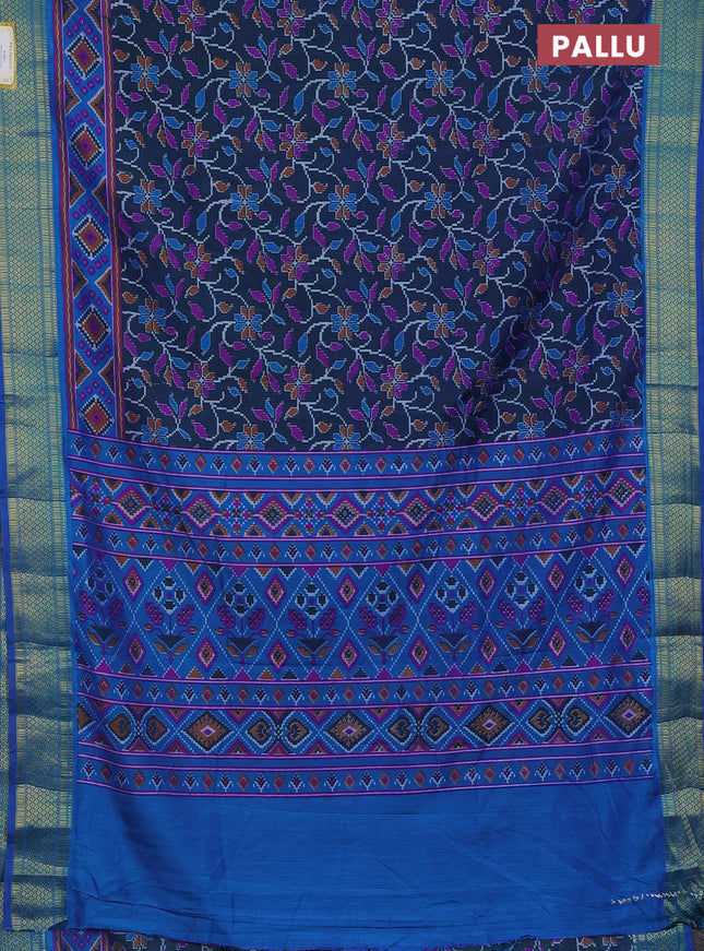 Semi tussar saree dual shade of bluish green and cs blue with allover ikat prints and zari woven border