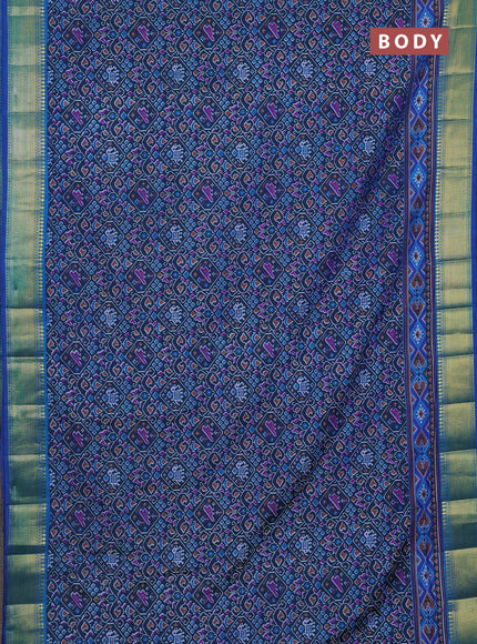 Semi tussar saree peacock blue with allover ikat prints and zari woven border
