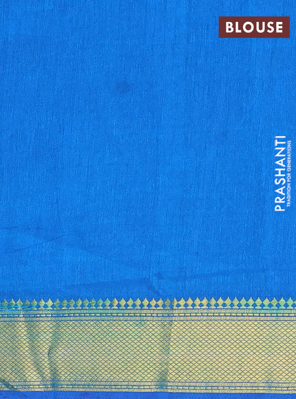 Semi tussar saree peacock blue with allover ikat prints and zari woven border