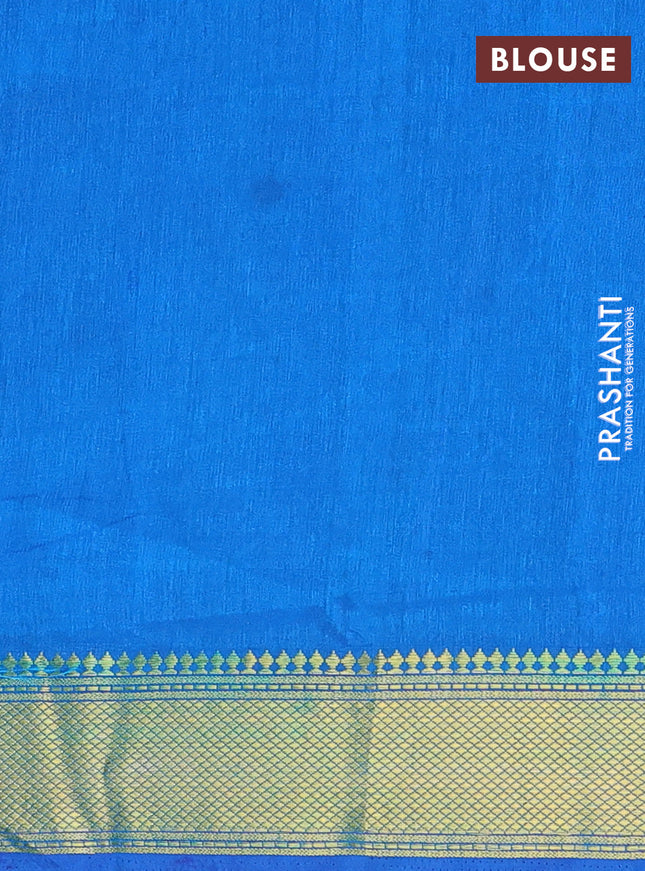 Semi tussar saree peacock blue with allover ikat prints and zari woven border