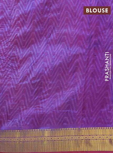 Semi tussar saree pink and blue with allover ikat prints and zari woven border