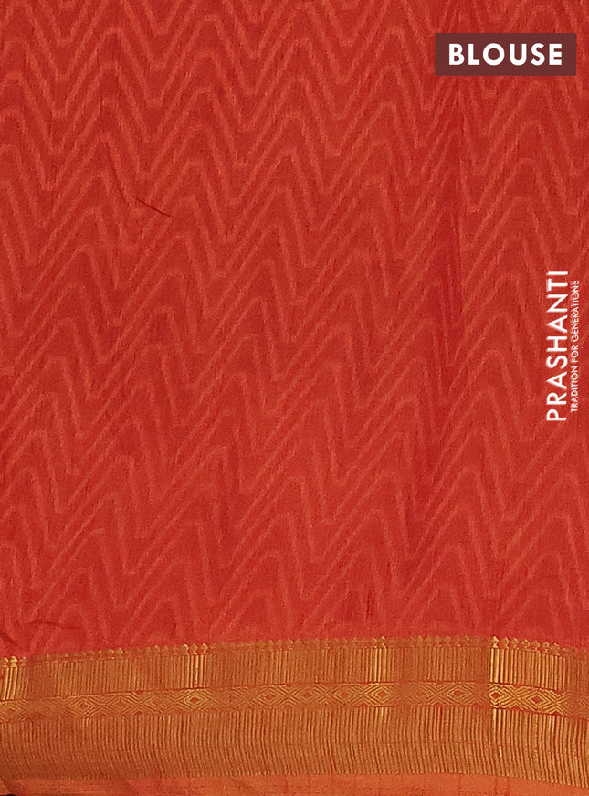 Semi tussar saree mustard yellow and red with allover ikat prints and zari woven border