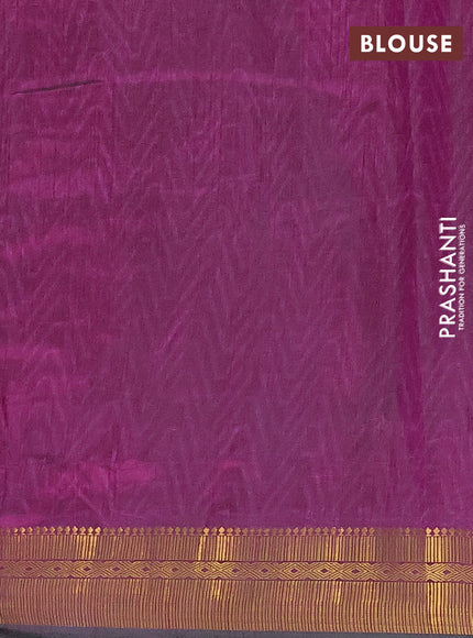 Semi tussar saree dark green and purple with allover ikat prints and zari woven border