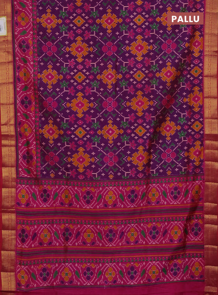 Semi tussar saree purple and pink with allover ikat prints and zari woven border