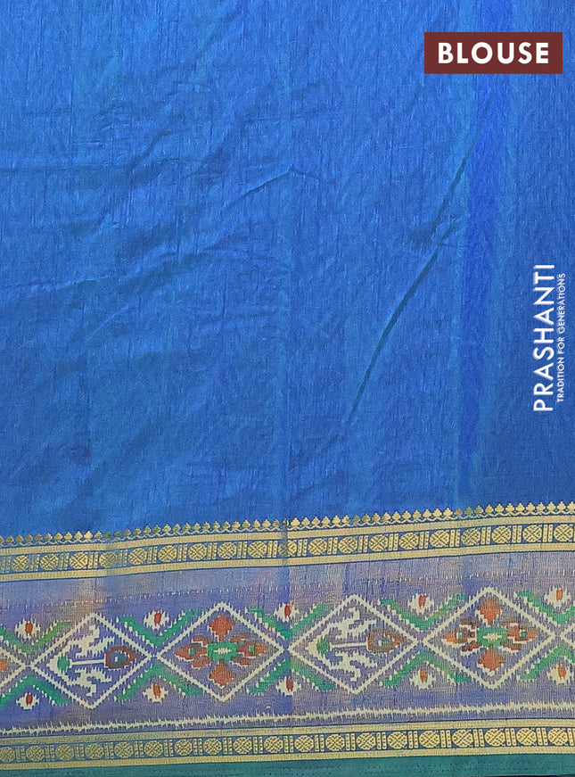 Semi tussar saree green with allover ikat prints and zari woven border