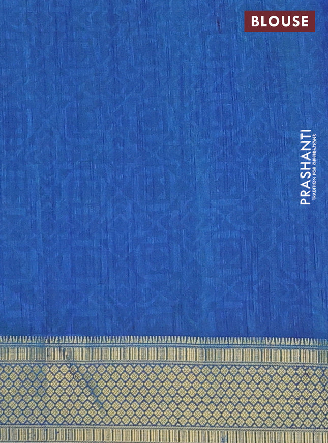 Semi tussar saree green and blue with allover ikat prints and zari woven border