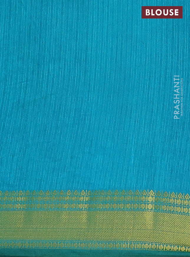 Semi tussar saree teal blue and beige with allover ikat prints and zari woven border