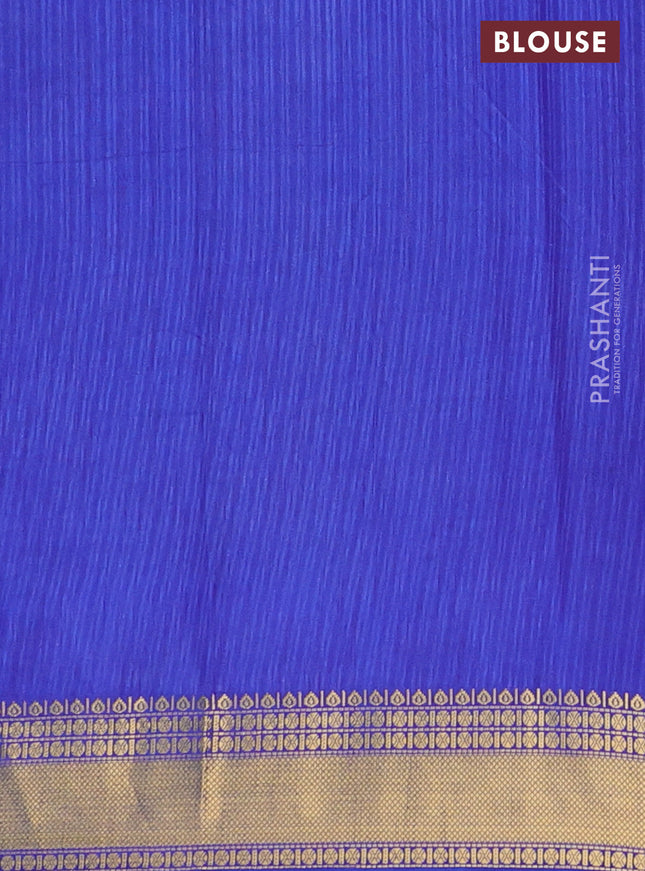 Semi tussar saree blue and grey with allover ikat prints and zari woven border