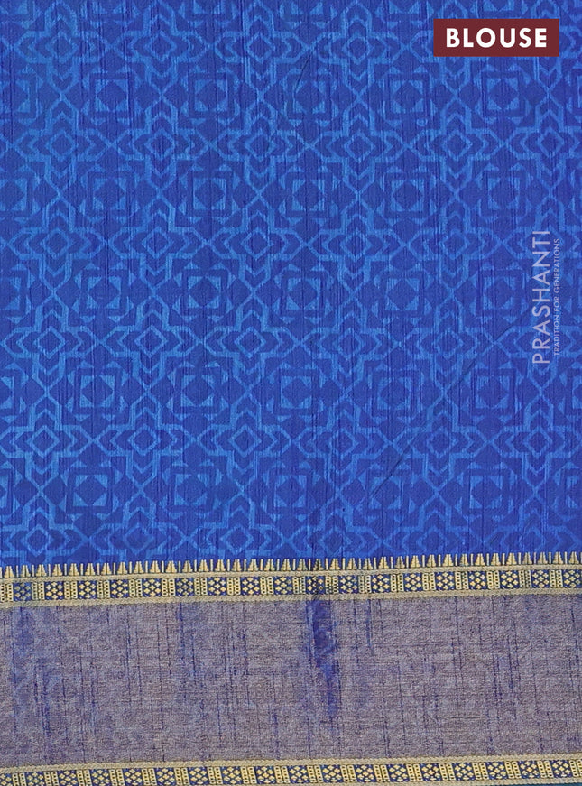 Semi tussar saree cs blue and dual shade of green with allover ikat prints and zari woven border