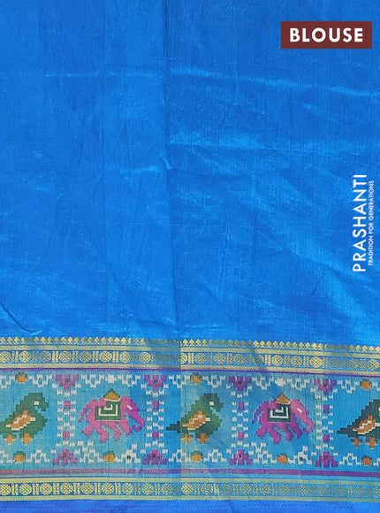Semi tussar saree dual shade of dark blue and blue with allover ikat prints and zari woven border