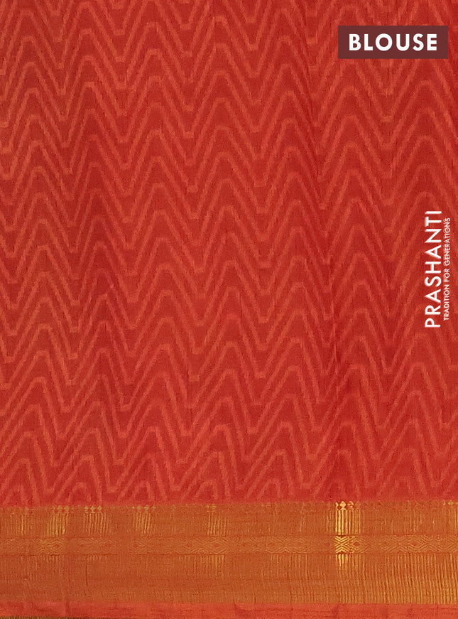 Semi tussar saree brown and red shade with allover ikat prints and zari woven border