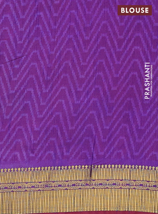 Semi tussar saree pink and violet with allover ikat prints and zari woven border