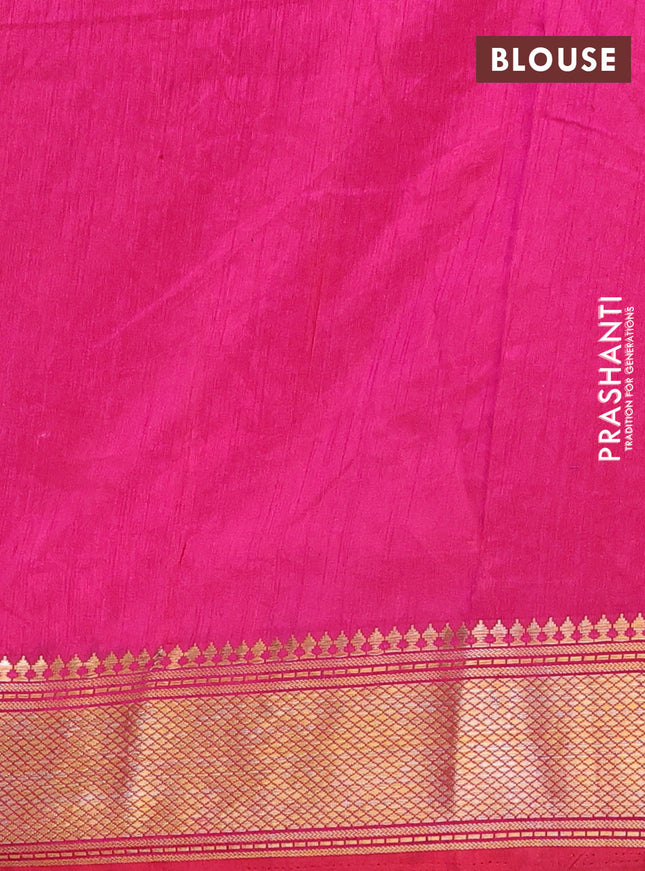 Semi tussar saree purple and pink with allover ikat prints and zari woven border