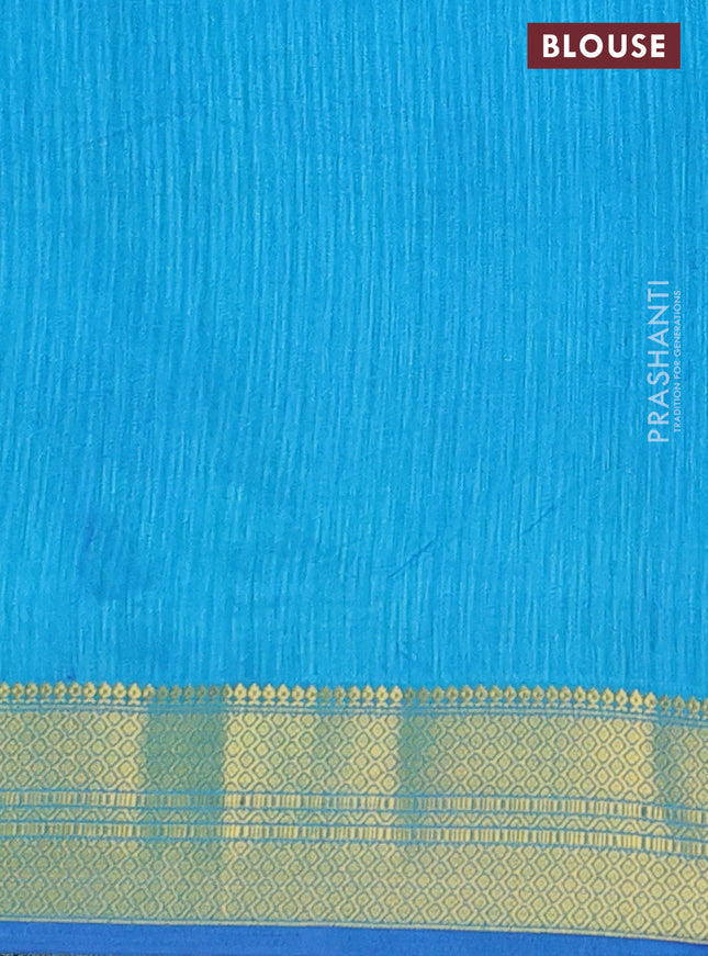 Semi tussar saree blue and teal blue with allover ikat prints and zari woven border